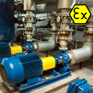 Blue ATEX pump situated in a pump station